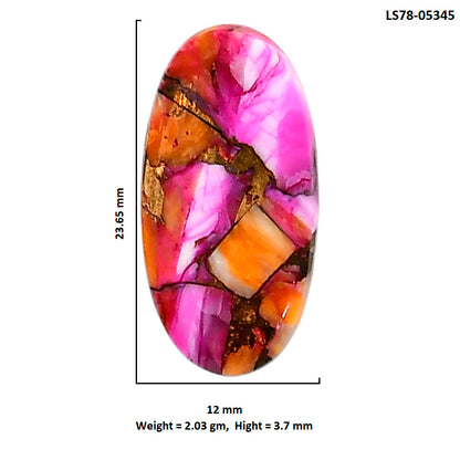 Kingman Orange Dahlia Turquoise 12x23.65x3.7 mm Oval Shape Polished Gemstone LS78-05345