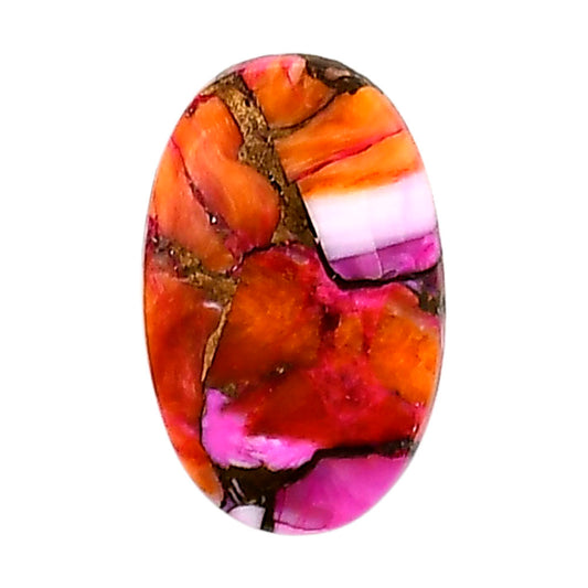 Kingman Orange Dahlia Turquoise 13x20.4x3 mm Oval Shape Polished Gemstone LS78-05346