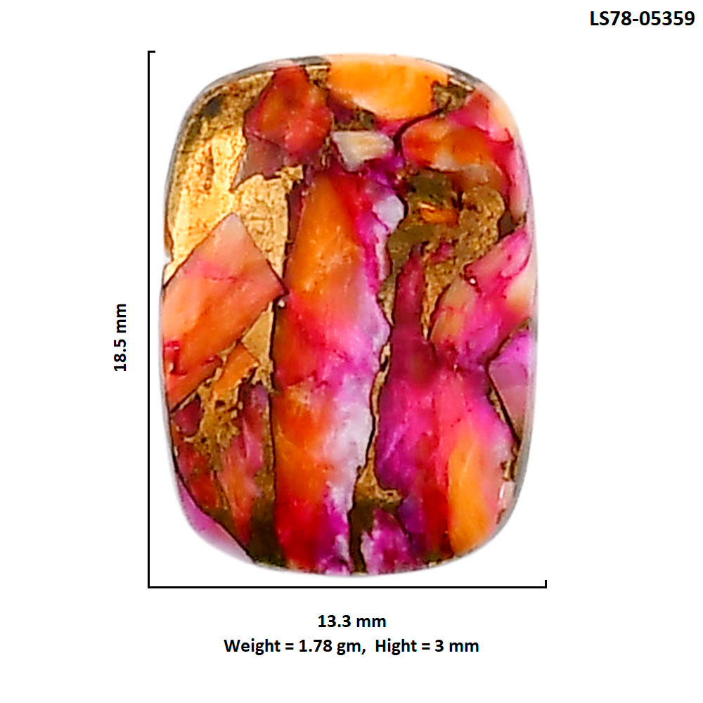 Kingman Orange Dahlia Turquoise 13.3x18.5x3 mm Cushion Shape Polished Gemstone LS78-05359