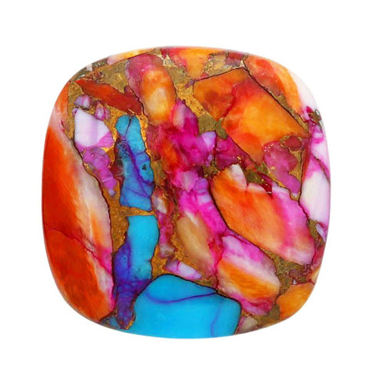 Kingman Orange Dahlia Turquoise 22.2x22.4x5 mm Cushion Shape Polished Gemstone LS78-06850