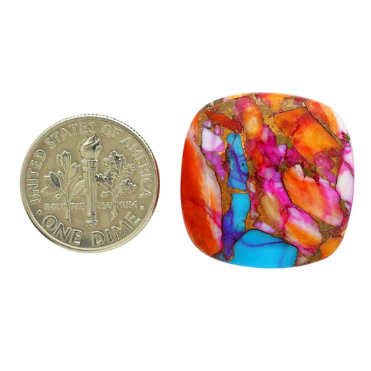Kingman Orange Dahlia Turquoise 22.2x22.4x5 mm Cushion Shape Polished Gemstone LS78-06850