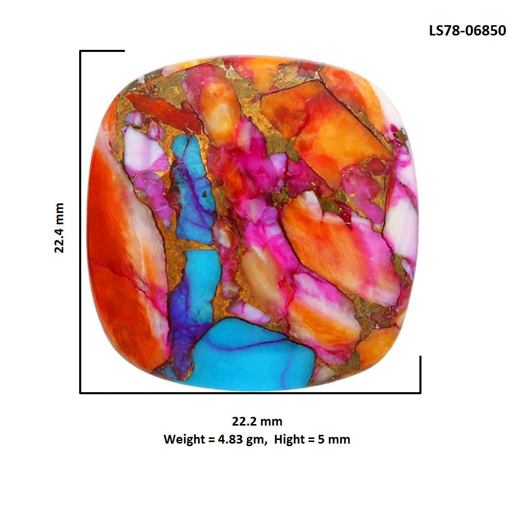 Kingman Orange Dahlia Turquoise 22.2x22.4x5 mm Cushion Shape Polished Gemstone LS78-06850