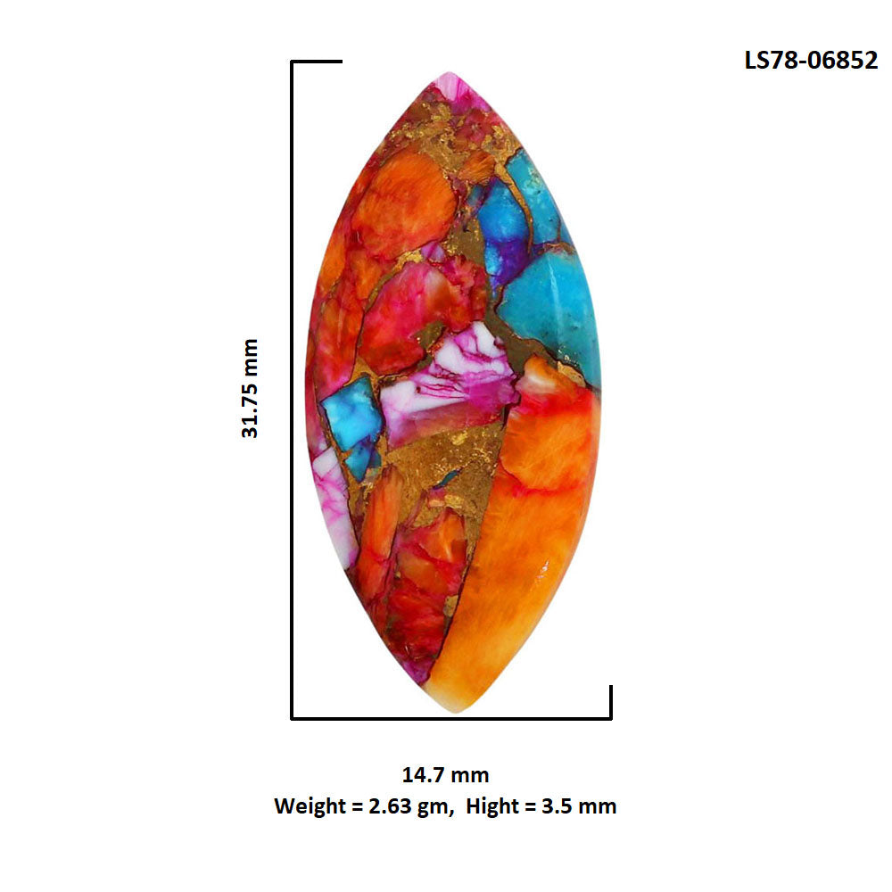 Kingman Orange Dahlia Turquoise 14.7x31.75x3.5 mm Marquise Shape Polished Gemstone LS78-06852