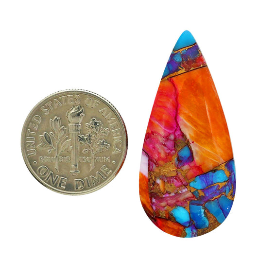 Kingman Orange Dahlia Turquoise 16.1x34x5.5 mm Pear Shape Polished Gemstone LS78-06856