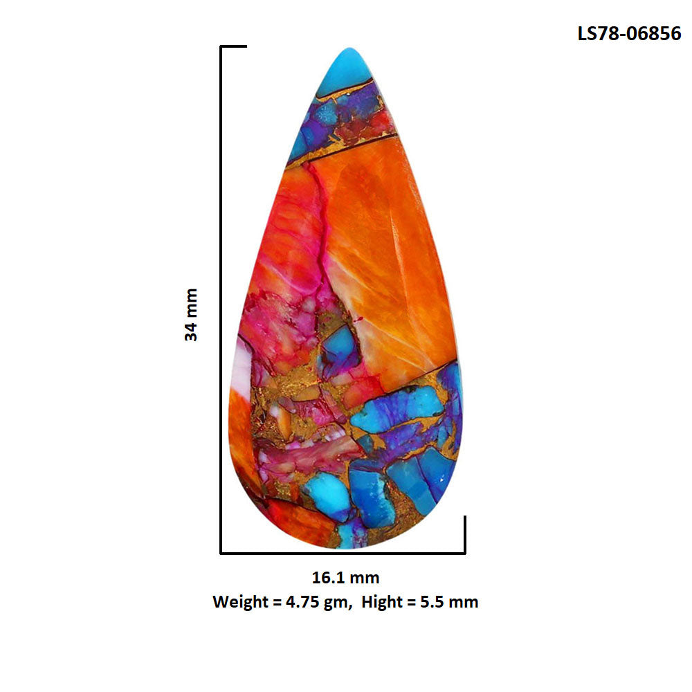 Kingman Orange Dahlia Turquoise 16.1x34x5.5 mm Pear Shape Polished Gemstone LS78-06856