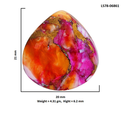 Kingman Orange Dahlia Turquoise 20x21x6.2 mm Heart Shape Polished Gemstone LS78-06861