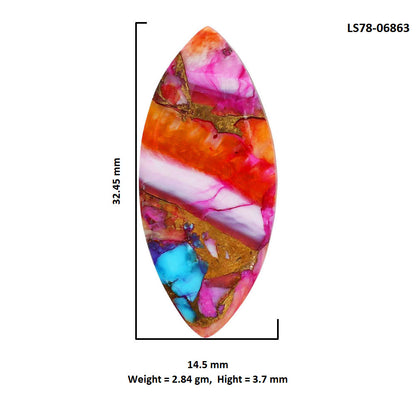 Kingman Orange Dahlia Turquoise 14.5x32.45x3.7 mm Marquise Shape Polished Gemstone LS78-06863