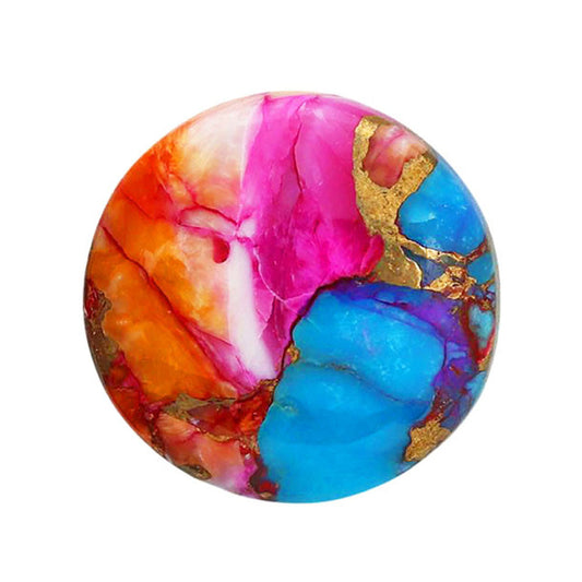 Kingman Orange Dahlia Turquoise 18.4x18.4x4.3 mm Round Shape Polished Gemstone LS78-06865