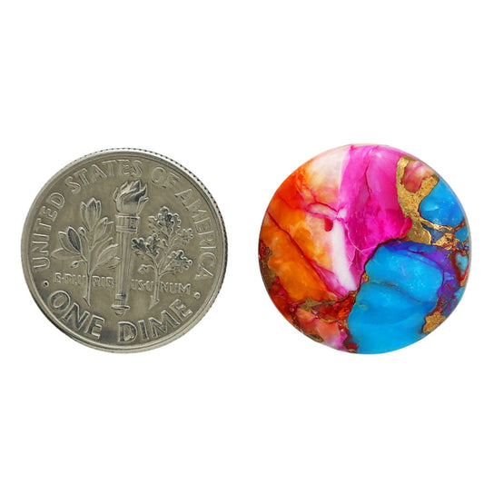 Kingman Orange Dahlia Turquoise 18.4x18.4x4.3 mm Round Shape Polished Gemstone LS78-06865
