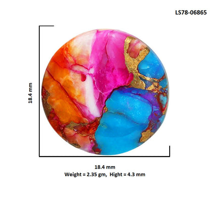 Kingman Orange Dahlia Turquoise 18.4x18.4x4.3 mm Round Shape Polished Gemstone LS78-06865