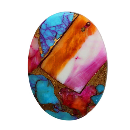 Kingman Orange Dahlia Turquoise 16.3x22.15x4.5 mm Oval Shape Polished Gemstone LS78-06867