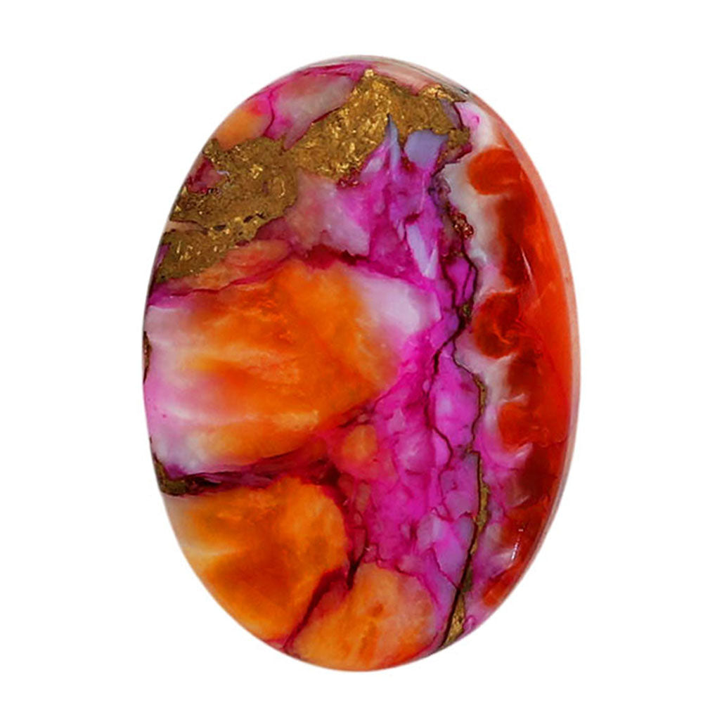 Kingman Orange Dahlia Turquoise 15.4x21.5x4.5 mm Oval Shape Polished Gemstone LS78-06871