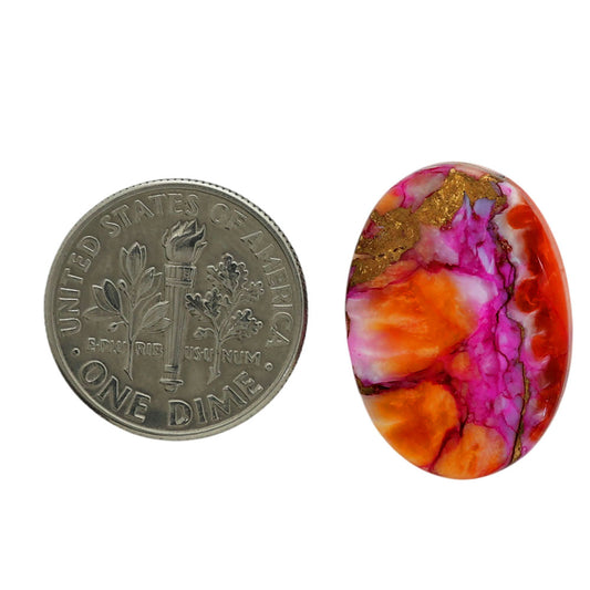Kingman Orange Dahlia Turquoise 15.4x21.5x4.5 mm Oval Shape Polished Gemstone LS78-06871