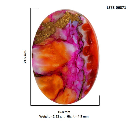 Kingman Orange Dahlia Turquoise 15.4x21.5x4.5 mm Oval Shape Polished Gemstone LS78-06871