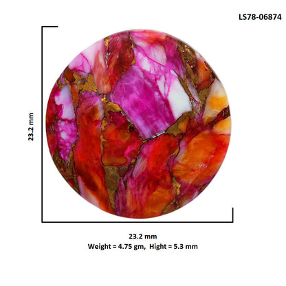 Kingman Orange Dahlia Turquoise 23.2x23.2x5.3 mm Round Shape Polished Gemstone LS78-06874