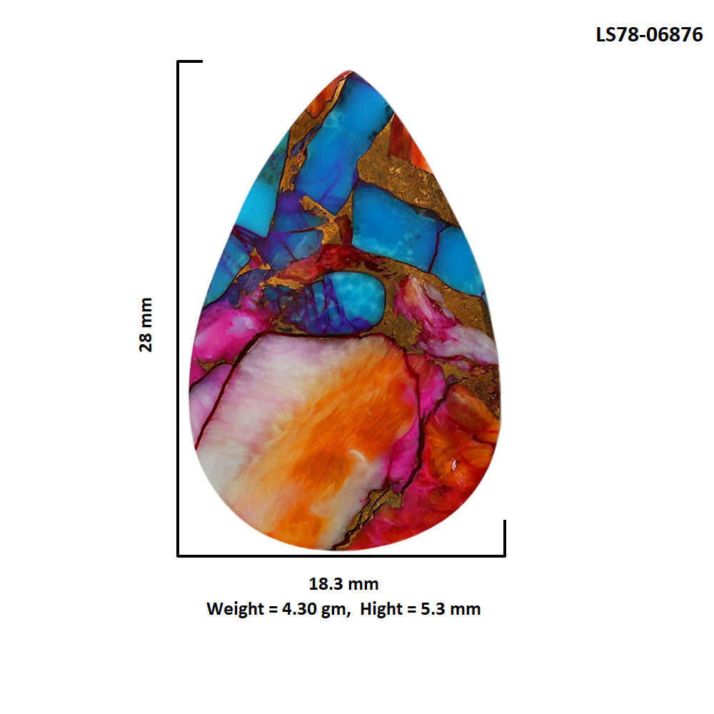 Kingman Orange Dahlia Turquoise 18.3x28x5.3 mm Pear Shape Polished Gemstone LS78-06876