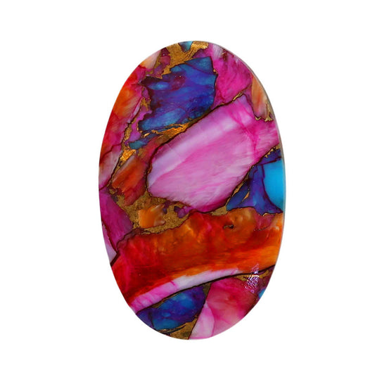 Kingman Orange Dahlia Turquoise 16.9x27x4.5 mm Oval Shape Polished Gemstone LS78-06877