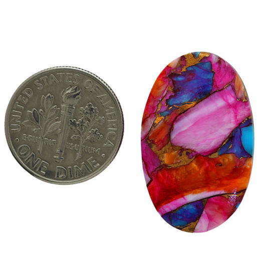 Kingman Orange Dahlia Turquoise 16.9x27x4.5 mm Oval Shape Polished Gemstone LS78-06877
