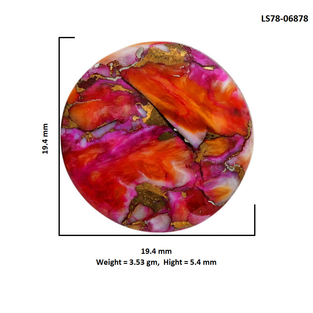 Kingman Orange Dahlia Turquoise 19.4x19.4x5.4 mm Round Shape Polished Gemstone LS78-06878