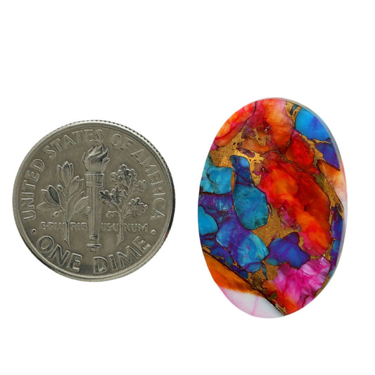 Kingman Orange Dahlia Turquoise 16.3x24x5 mm Oval Shape Polished Gemstone LS78-06880