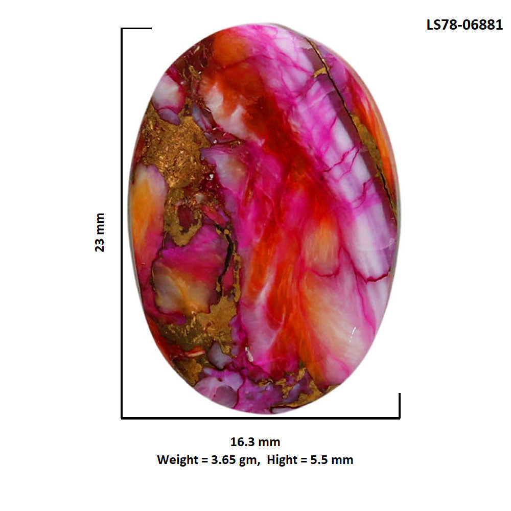 Kingman Orange Dahlia Turquoise 16.3x23x5.5 mm Oval Shape Polished Gemstone LS78-06881