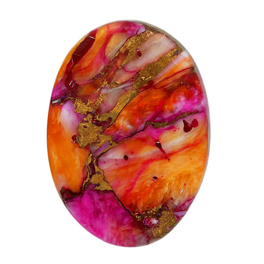Kingman Orange Dahlia Turquoise 16.5x22.8x5 mm Oval Shape Polished Gemstone LS78-06884