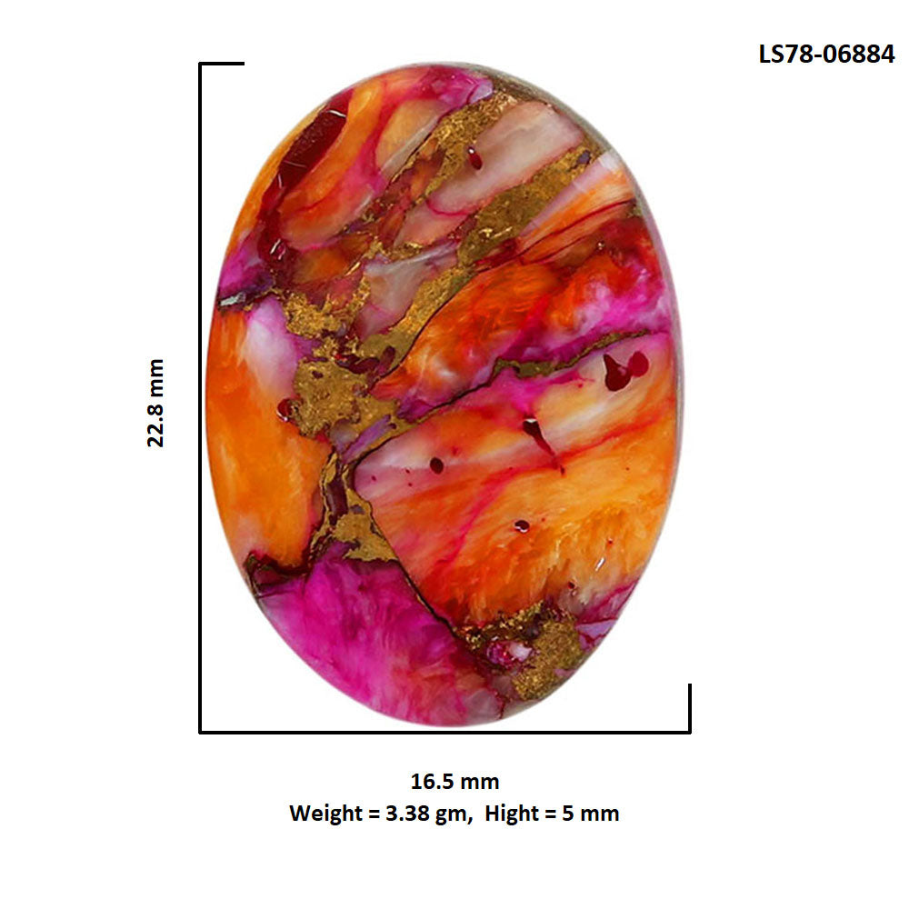 Kingman Orange Dahlia Turquoise 16.5x22.8x5 mm Oval Shape Polished Gemstone LS78-06884