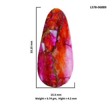 Kingman Orange Dahlia Turquoise 15.3x33.25x4.2 mm Fancy Shape Polished Gemstone LS78-06889