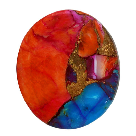 Kingman Orange Dahlia Turquoise 19.5x22.6x5 mm Oval Shape Polished Gemstone LS78-06893