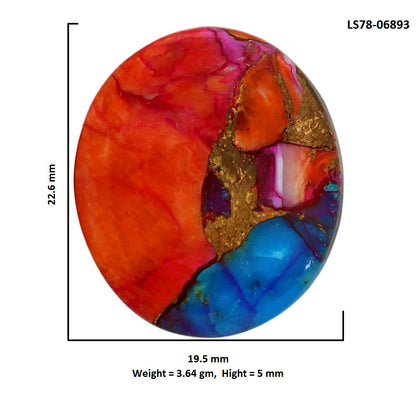 Kingman Orange Dahlia Turquoise 19.5x22.6x5 mm Oval Shape Polished Gemstone LS78-06893