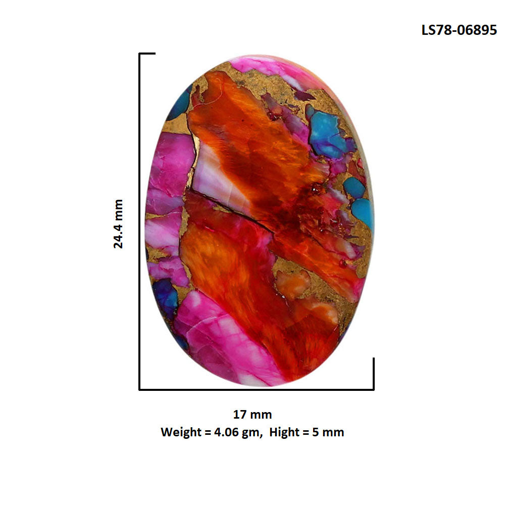 Kingman Orange Dahlia Turquoise 17x24.4x5 mm Oval Shape Polished Gemstone LS78-06895