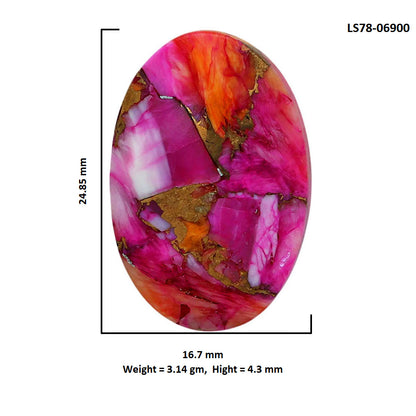 Kingman Orange Dahlia Turquoise 16.7x24.85x4.3 mm Oval Shape Polished Gemstone LS78-06900