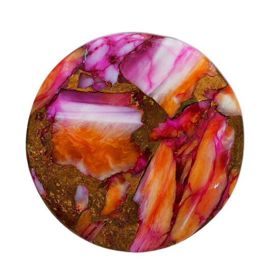 Kingman Orange Dahlia Turquoise 24x24x5 mm Round Shape Polished Gemstone LS78-06901