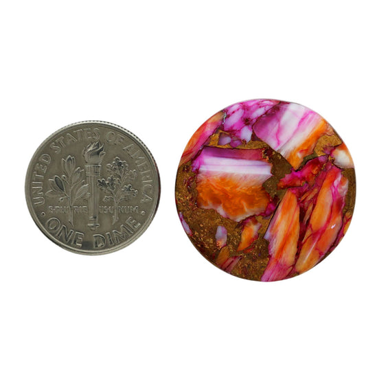 Kingman Orange Dahlia Turquoise 24x24x5 mm Round Shape Polished Gemstone LS78-06901