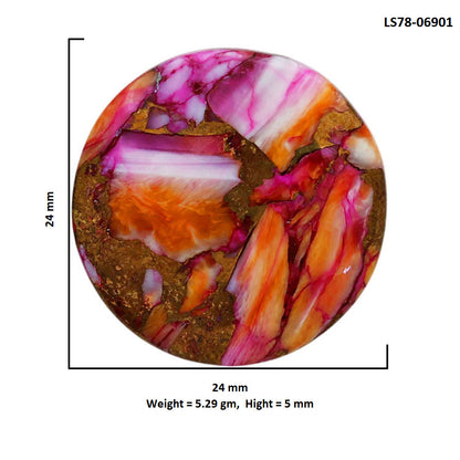 Kingman Orange Dahlia Turquoise 24x24x5 mm Round Shape Polished Gemstone LS78-06901