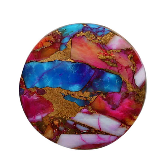 Kingman Orange Dahlia Turquoise 20x20x4.6 mm Round Shape Polished Gemstone LS78-06903