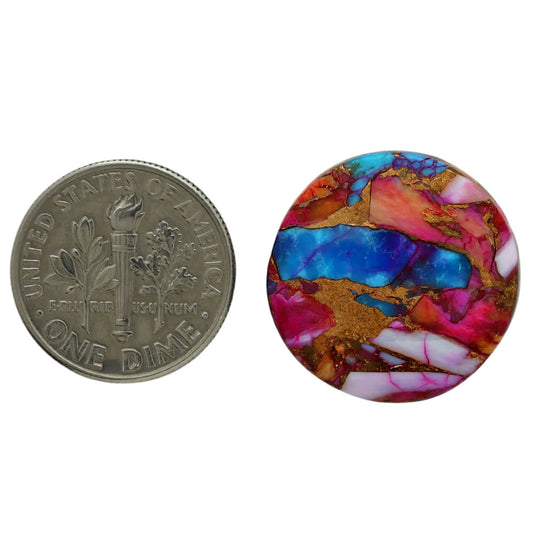 Kingman Orange Dahlia Turquoise 20x20x4.6 mm Round Shape Polished Gemstone LS78-06903