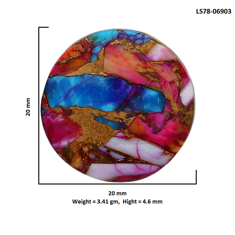 Kingman Orange Dahlia Turquoise 20x20x4.6 mm Round Shape Polished Gemstone LS78-06903