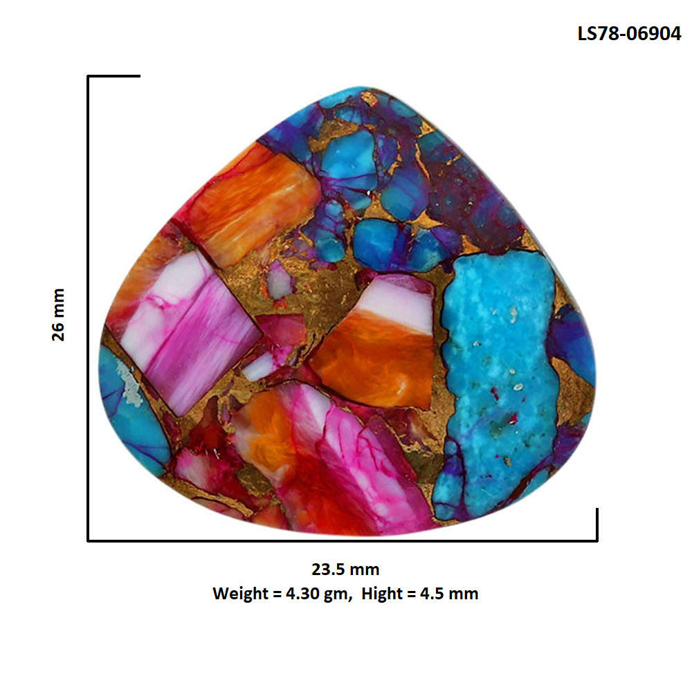Kingman Orange Dahlia Turquoise 23.5x26x4.5 mm Heart Shape Polished Gemstone LS78-06904