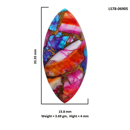 Kingman Orange Dahlia Turquoise 15.8x33.35x4 mm Marquise Shape Polished Gemstone LS78-06905