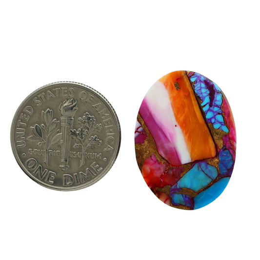 Kingman Orange Dahlia Turquoise 16.5x22.6x4 mm Oval Shape Polished Gemstone LS78-06910