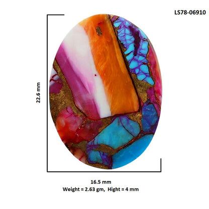 Kingman Orange Dahlia Turquoise 16.5x22.6x4 mm Oval Shape Polished Gemstone LS78-06910