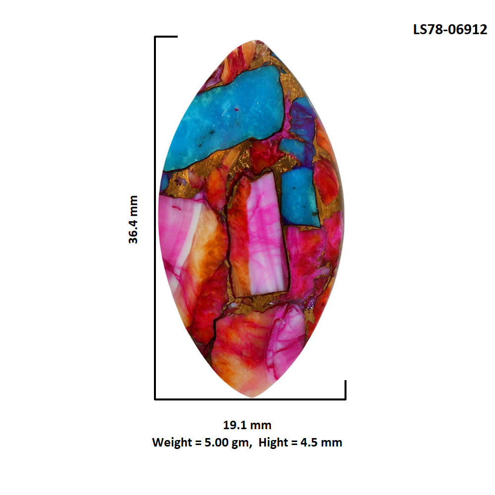 Kingman Orange Dahlia Turquoise 19.1x36.4x4.5 mm Marquise Shape Polished Gemstone LS78-06912