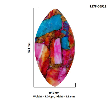 Kingman Orange Dahlia Turquoise 19.1x36.4x4.5 mm Marquise Shape Polished Gemstone LS78-06912