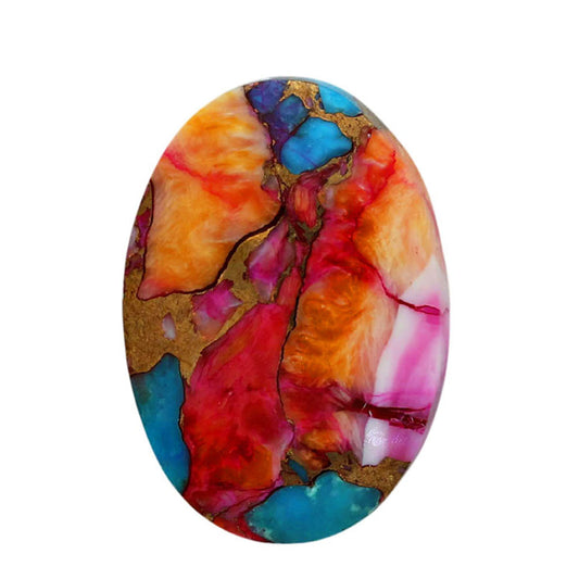 Kingman Orange Dahlia Turquoise 17.6x25.15x5.6 mm Oval Shape Polished Gemstone LS78-06914