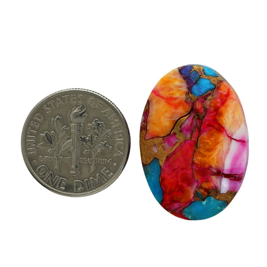 Kingman Orange Dahlia Turquoise 17.6x25.15x5.6 mm Oval Shape Polished Gemstone LS78-06914