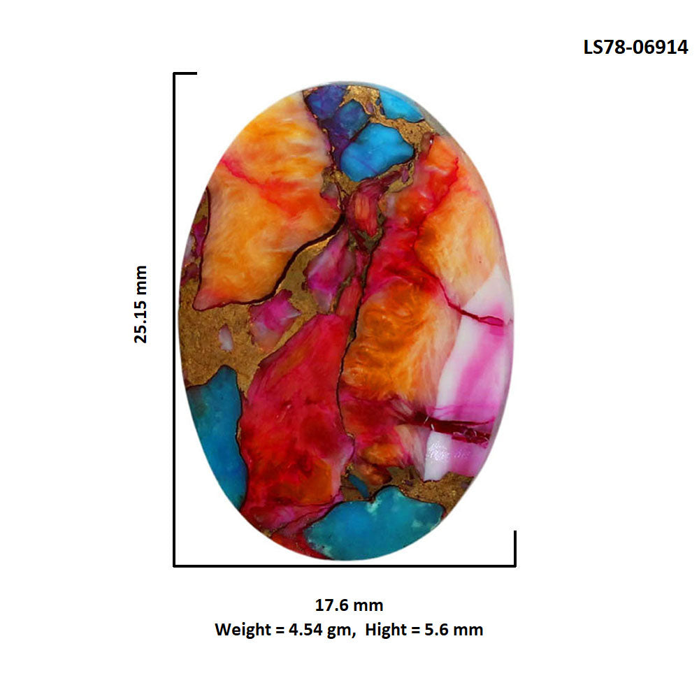 Kingman Orange Dahlia Turquoise 17.6x25.15x5.6 mm Oval Shape Polished Gemstone LS78-06914