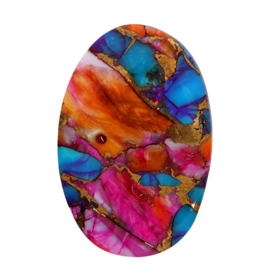 Kingman Orange Dahlia Turquoise 18.5x27.6x4.5 mm Oval Shape Polished Gemstone LS78-06915