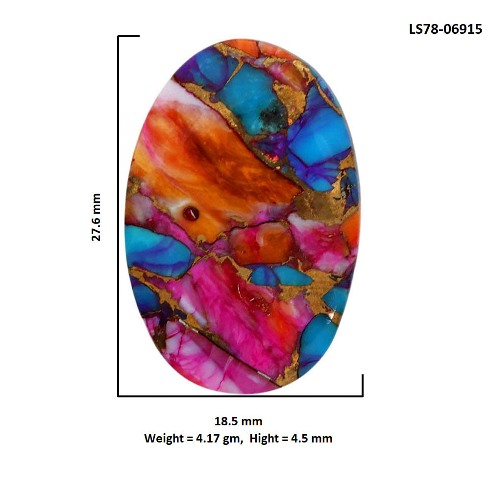 Kingman Orange Dahlia Turquoise 18.5x27.6x4.5 mm Oval Shape Polished Gemstone LS78-06915