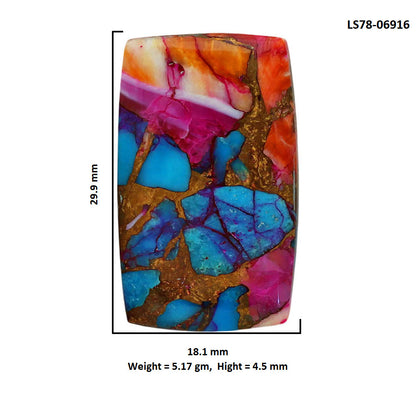 Kingman Orange Dahlia Turquoise 18.1x29.9x4.5 mm Baguette Shape Polished Gemstone LS78-06916
